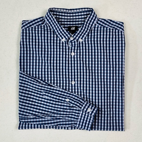 H&M | Men’s Blue Plaid Button-Down - Picture 1 of 4
